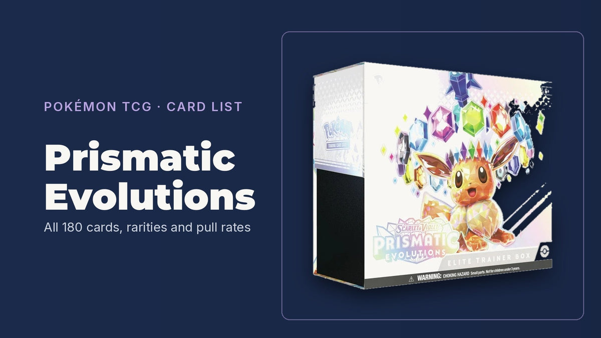 Pokémon TCG Scarlet & Violet Prismatic Evolutions Elite Trainer Box on the TCGGuy card list banner