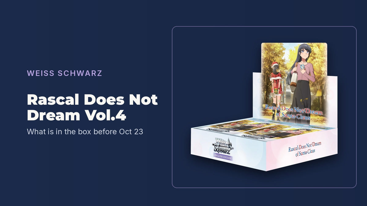 Weiss Schwarz Rascal Does Not Dream Vol.4 booster box on the TCGGuy navy background
