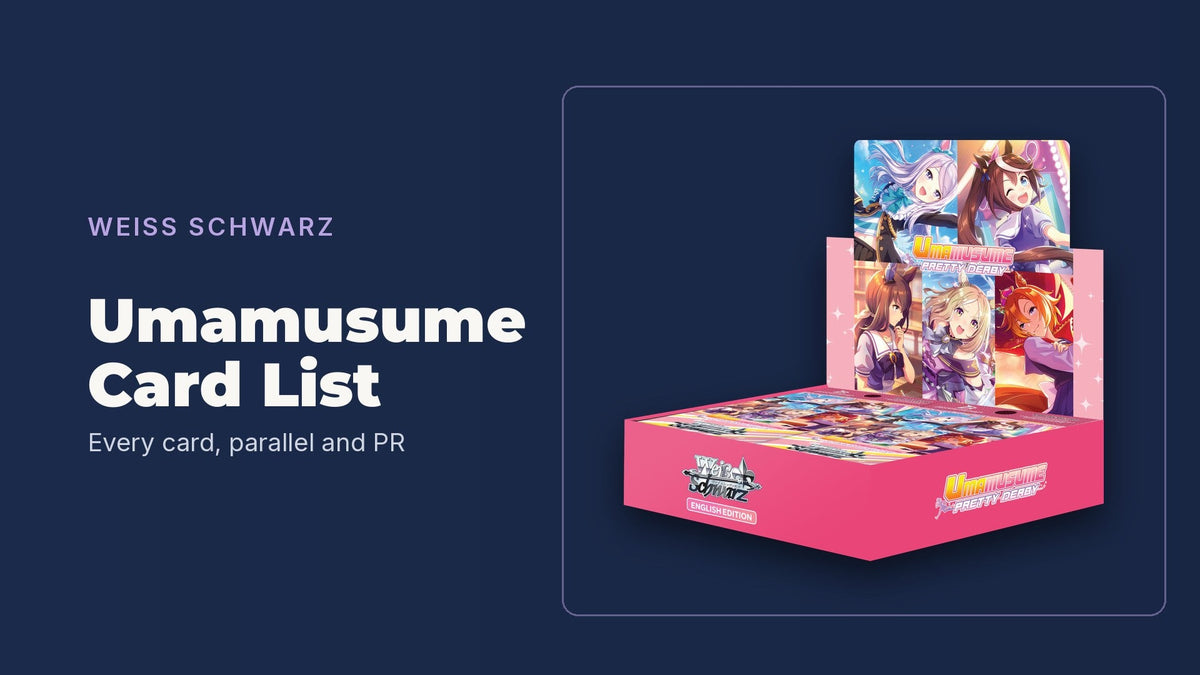 Weiss Schwarz Umamusume: Pretty Derby booster box on the TCGGuy navy background