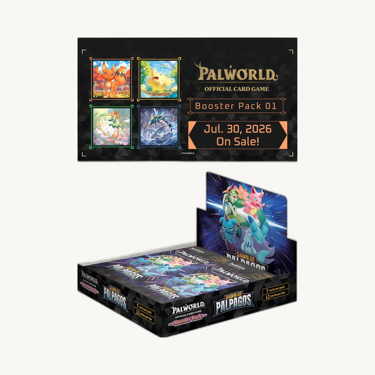 Palworld OCG: Dawn of Palpagos Booster Box - front sealed view