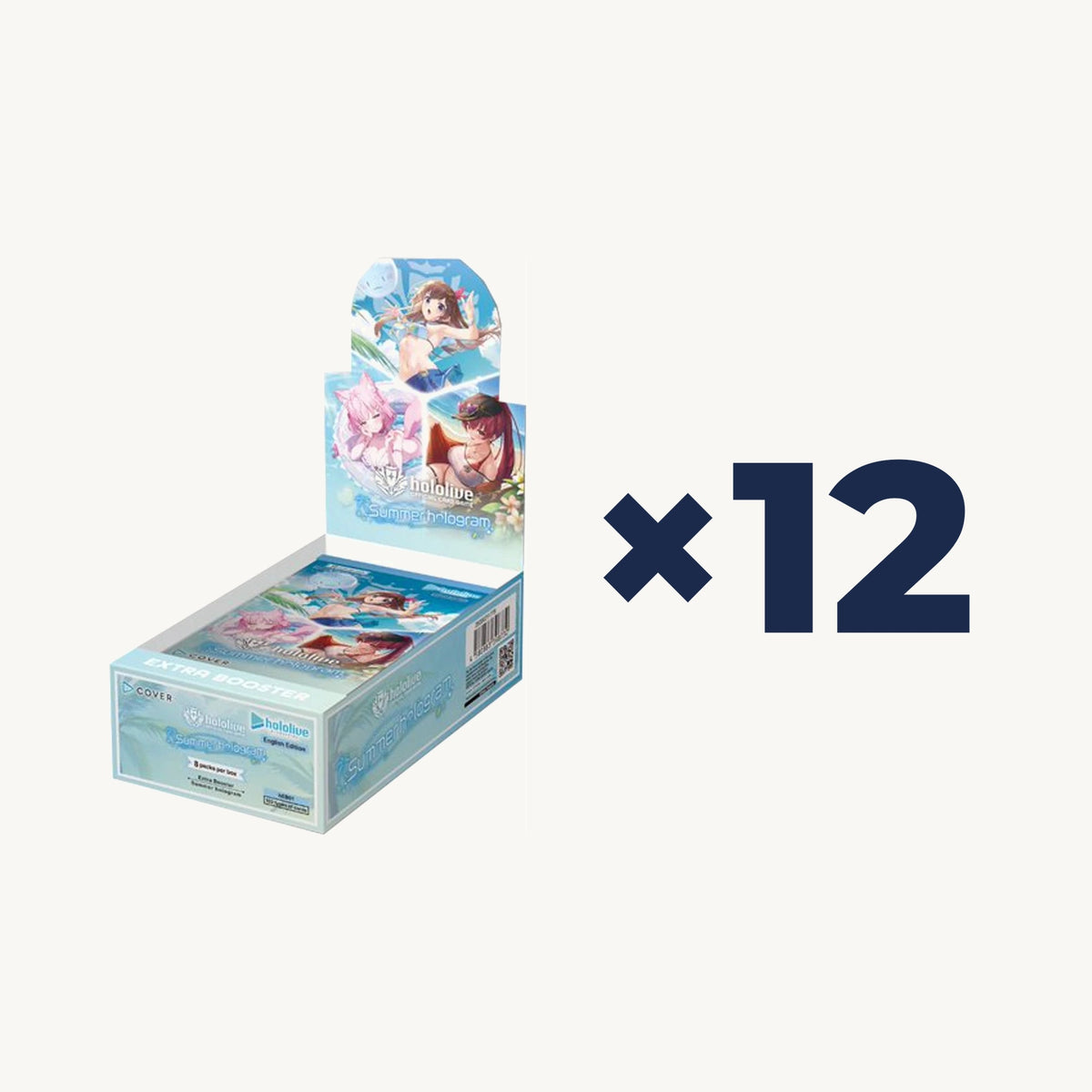 Hololive OCG: Summer Hologram Case - front sealed view, 12 booster boxes