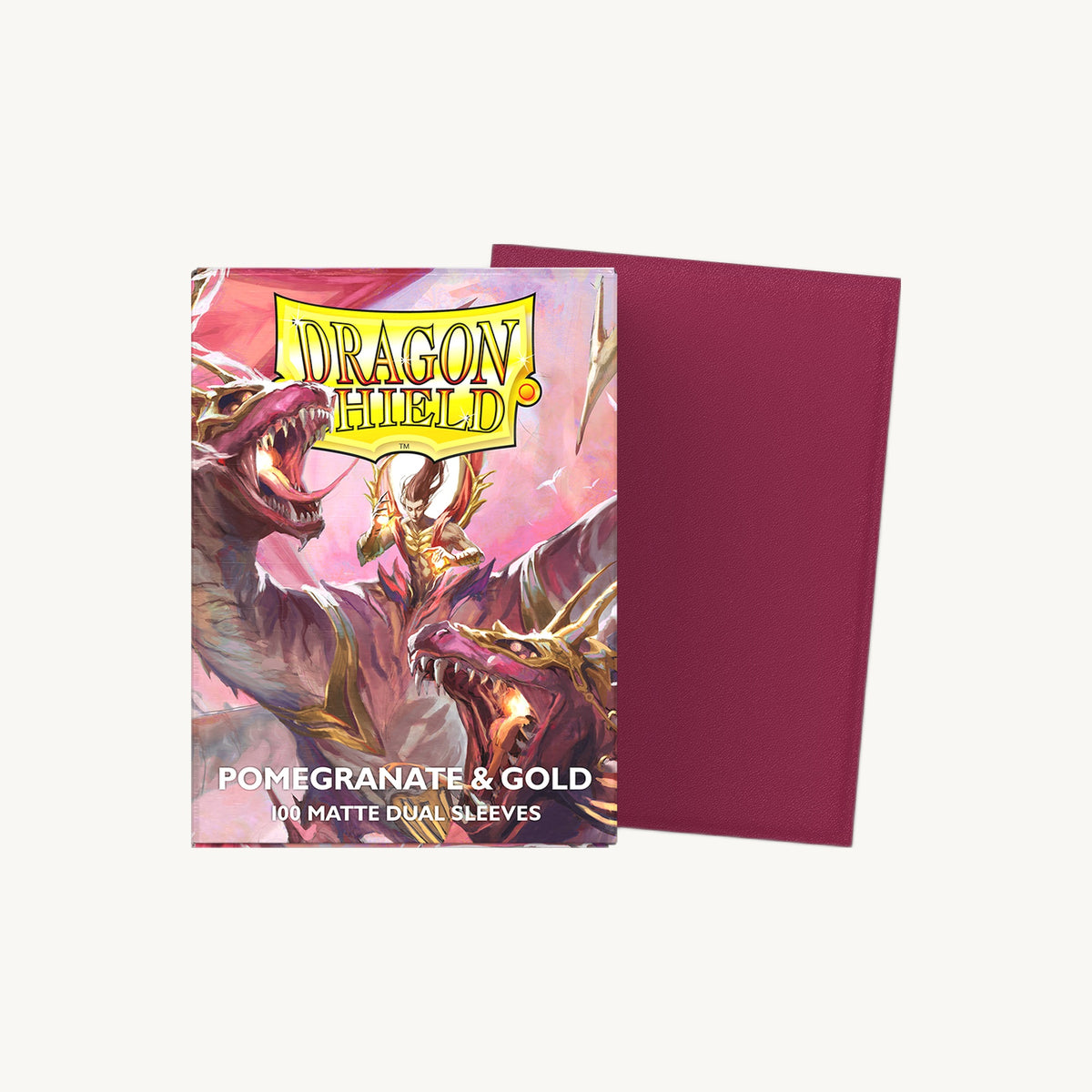 Dragon Shield: Dual Matte Sleeves (100ct) - Pomegranate & Gold - front view